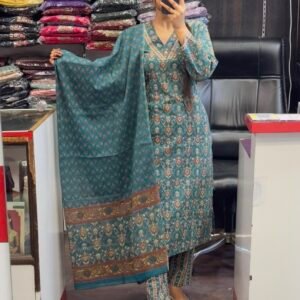 Cotton 3Pc Salwar Suit with Floral Print - Top, Bottom & Dupatta