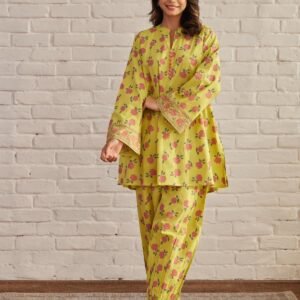YELLOW FLORAL PRINTED COORD SET
